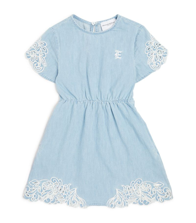 Shop Ermanno Scervino Junior Demin Embroidered Dress (4-12+ Years) In Blue