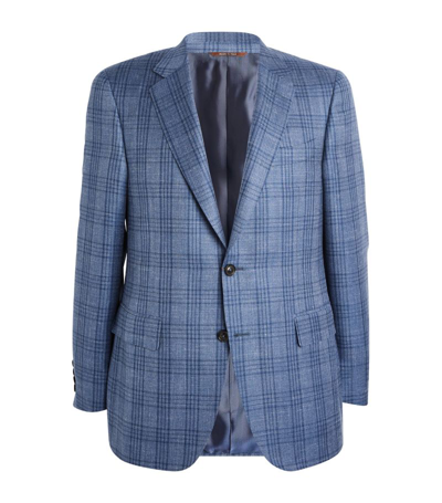 Shop Canali Cashmere-blend Check Blazer In Blue