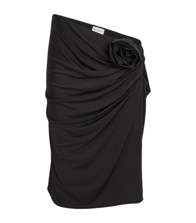 Shop Magda Butrym Rose-appliqué Skirt In Black
