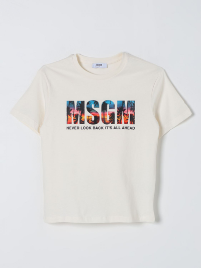Shop Msgm T-shirt  Kids Kids Color Cream