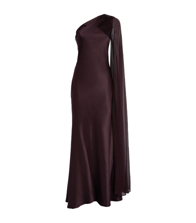 Shop Roland Mouret Silk Asymmetric Gown In Brown
