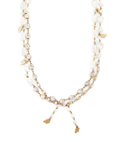 Shop Weekend Max Mara Long Pearlescent-crystal Necklace In White