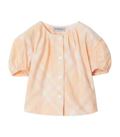 Shop Burberry Kids Check Blouse (6-24 Months) In Orange