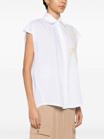 Shop Ermanno Embroidered Cotton Shirt In White