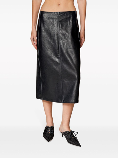 Shop Diesel Leather Effect Midi Skirt In Black