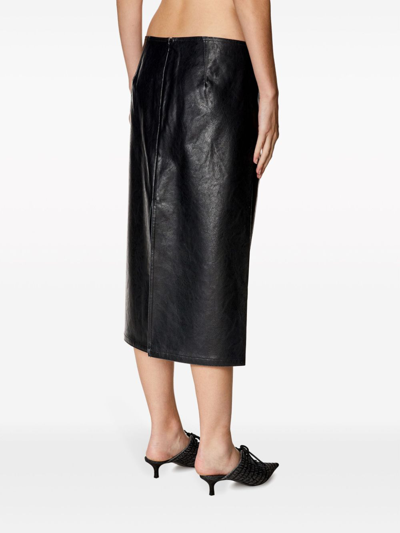 Shop Diesel Leather Effect Midi Skirt In Black