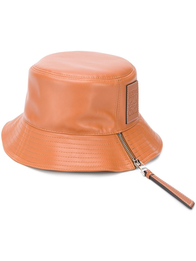 Shop Loewe Leather Fisherman Hat In Brown