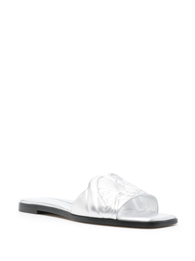 Shop Alexander Mcqueen Seal Leather Sandals In Silver