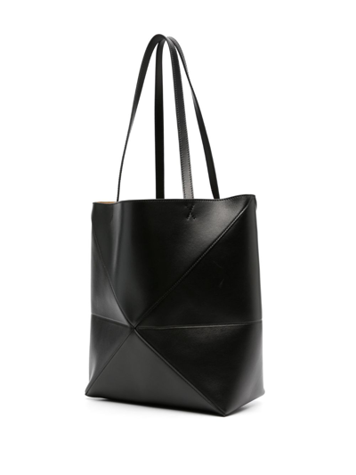 Shop Loewe Puzzle Fold Medium Leather Tote Bag In Black