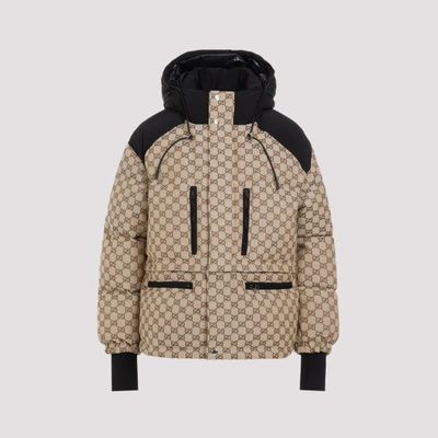 Shop Gucci Padded Gg Bomber 40 In Camel Ebony Mix