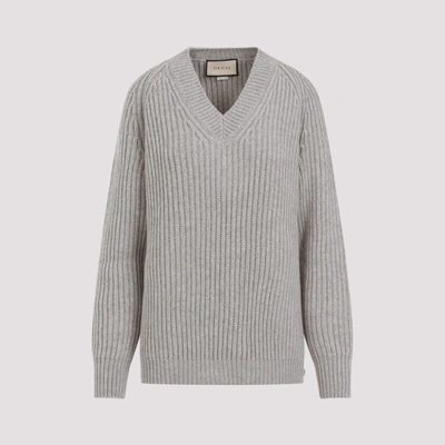 Shop Gucci Ribbed Wool-cashmere Sweater Xs In Warm Grey