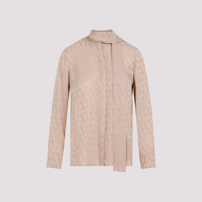 Shop Valentino Silk Jacquard Shirt In P Poudre