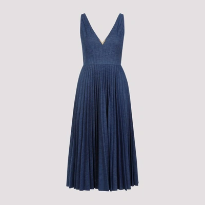 Shop Valentino Denim Dress 40 In Medium Blue Denim