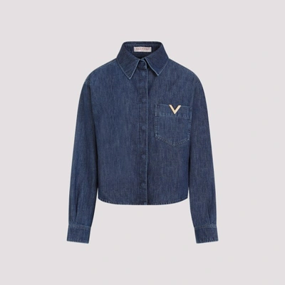 Shop Valentino Chambray Shirt In Medium Blue Denim