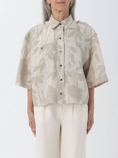 Brunello Cucinelli Floral-print Linen Shirt In Natural