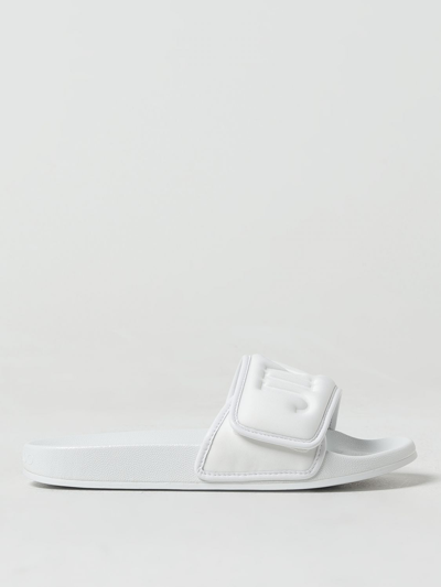 Jimmy Choo Leather Trim Open Toe Pool Slippers In White
