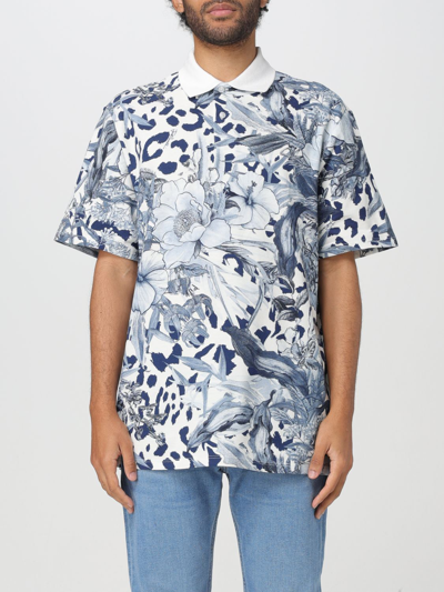 Just Cavalli Floral-print Cotton Polo Shirt In Blue