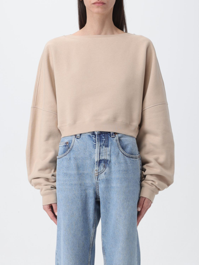 Saint Laurent Cropped Cotton Fleece Sweatshirt In Beige