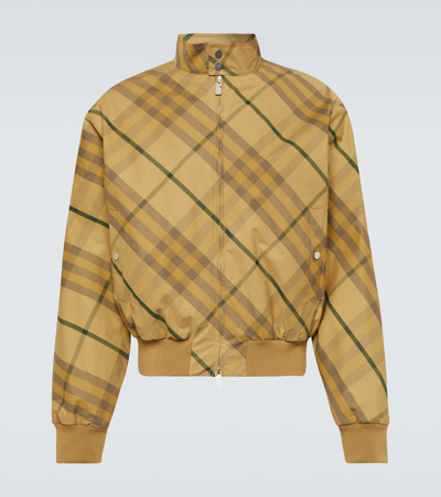 Shop Burberry Check Cotton Twill Bomber Jacket In Yellow