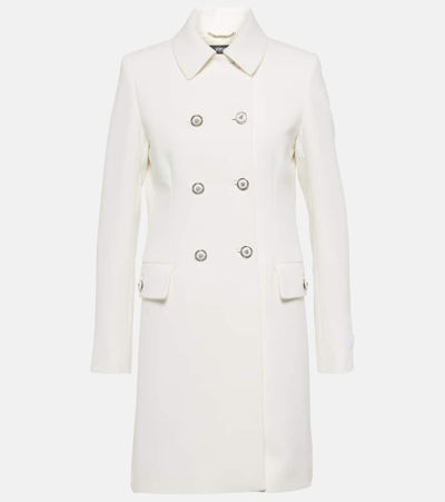 Shop Versace Double-breasted Crêpe Coat In White