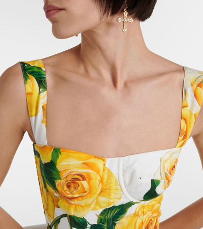 Dolce & Gabbana Rose-print Cotton Minidress In White
