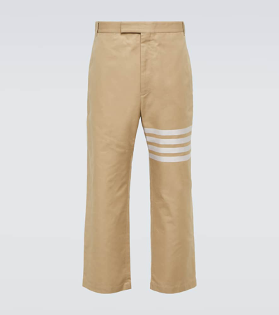 Shop Thom Browne 4-bar Cropped Cotton Straight Pants In Brown