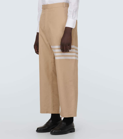 Shop Thom Browne 4-bar Cropped Cotton Straight Pants In Brown