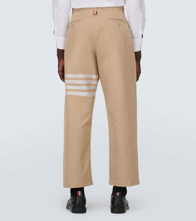 Shop Thom Browne 4-bar Cropped Cotton Straight Pants In Brown
