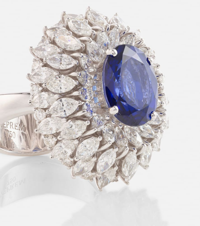 Shop Yeprem Reign Supreme 18kt White Gold Ring With Sapphire And Diamonds In Blue