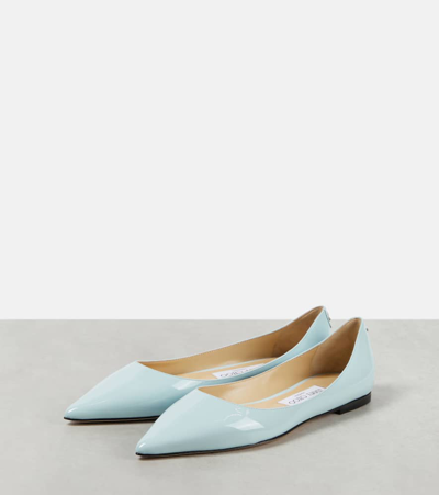 Shop Jimmy Choo Love Patent Leather Ballet Flats In Blue