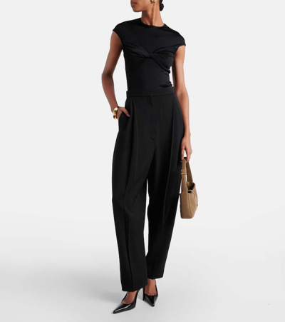 Tove Paola Shiny Twist-front Top In Black