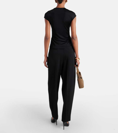 Tove Paola Shiny Twist-front Top In Black