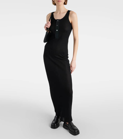 Shop Ami Alexandre Mattiussi Knitted Cotton Maxi Dress In Black