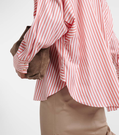 Shop Brunello Cucinelli Oversized Striped Cotton And Silk Shirt In Orange