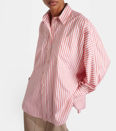 Shop Brunello Cucinelli Oversized Striped Cotton And Silk Shirt In Orange