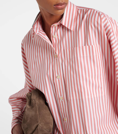 Shop Brunello Cucinelli Oversized Striped Cotton And Silk Shirt In Orange