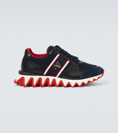 Shop Christian Louboutin Nastroshark Leather And Canvas Sneakers In Blue