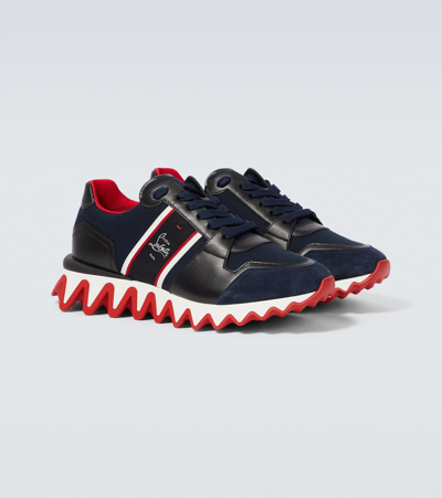 Shop Christian Louboutin Nastroshark Leather And Canvas Sneakers In Blue