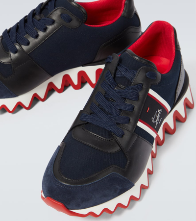 Shop Christian Louboutin Nastroshark Leather And Canvas Sneakers In Blue