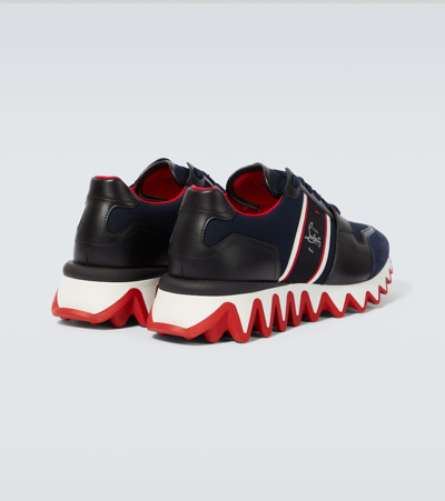 Shop Christian Louboutin Nastroshark Leather And Canvas Sneakers In Blue