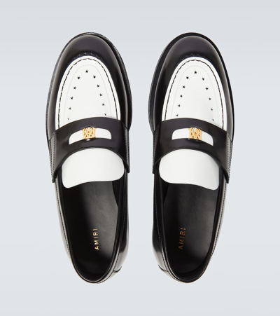 Shop Amiri Logo Leather Penny Loafers In Black