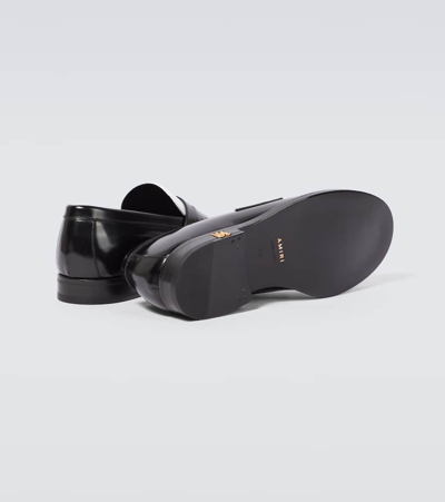 Shop Amiri Logo Leather Penny Loafers In Black