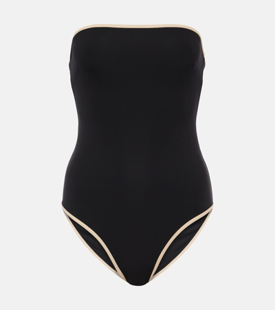 Shop Totême Strapless Jersey Swimsuit In Black