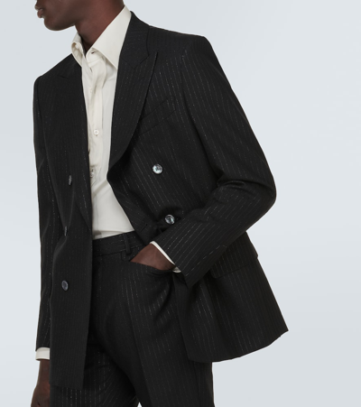 Shop Tom Ford Atticus Striped Mohair-blend Jacquard Blazer In Black