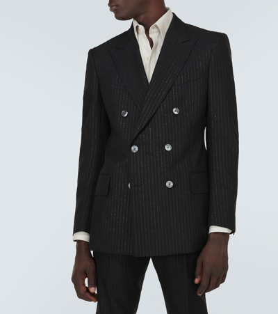 Shop Tom Ford Atticus Striped Mohair-blend Jacquard Blazer In Black