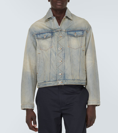 Kenzo Drawn Varsity Embroidered Denim Jacket In Blue