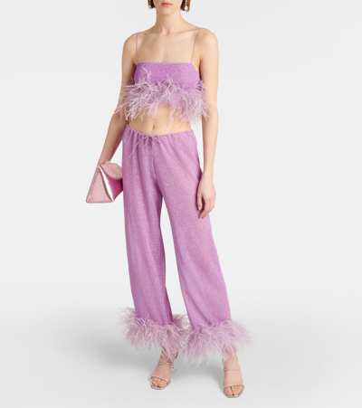 Shop Oseree Oséree Lumière Plumage Feather-trimmed Pants In Purple