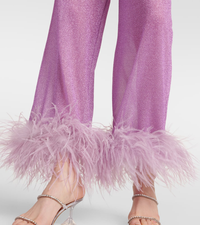 Shop Oseree Lumière Plumage Feather-trimmed Pants In Purple