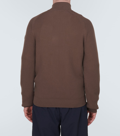 Shop Moncler Cotton Zip-up Sweater In Blue