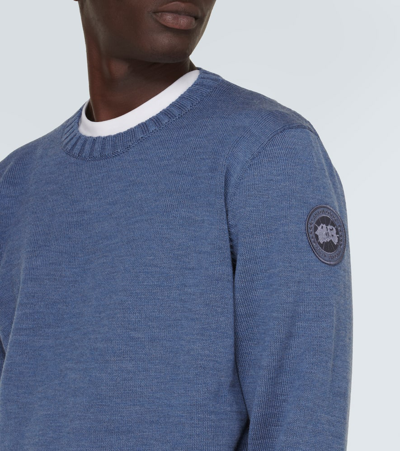 Shop Canada Goose Rosseau Crewneck Wool Sweater In Blue